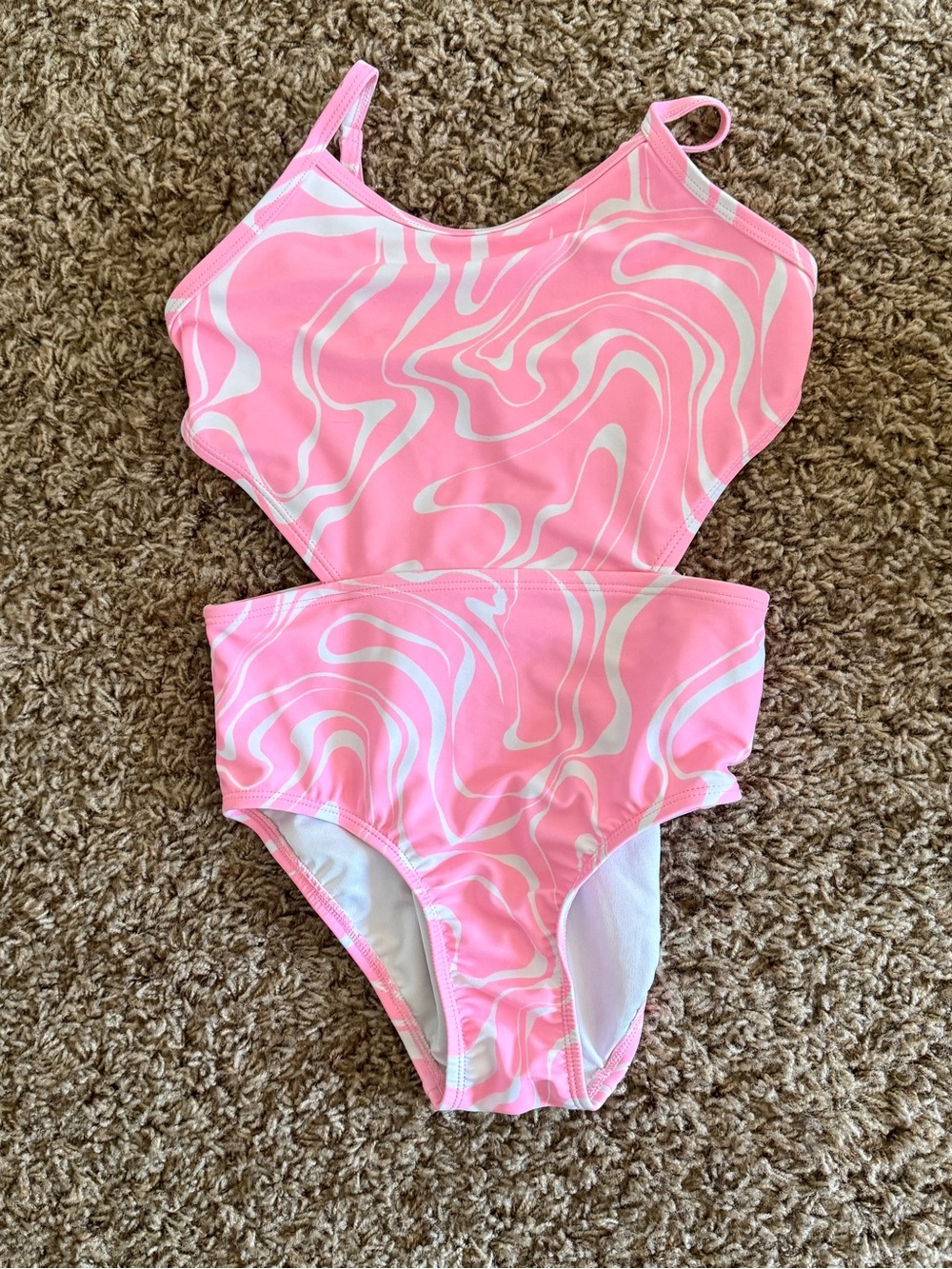 Old Navy Pink and White Swirl Girls One-Piece Swimsuit